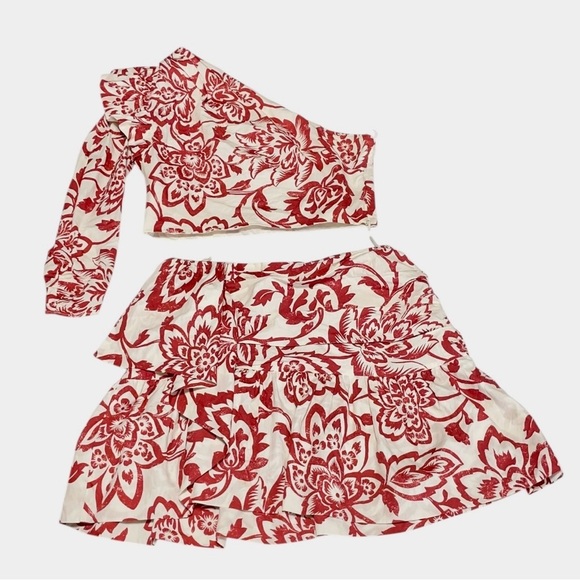 ZARA FLORAL PRINTED MINI SKIRT red/white size L. 2 piece skirt set, mini skirt - Picture 11 of 16